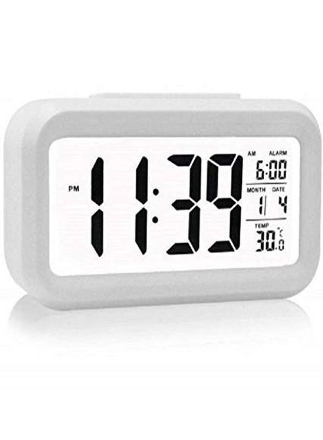 SKYLIT Plastic Digital Smart Backlight Fantasy LCD Display Automatic Sensor, Date and Time, Temperature Alarm Clocks (White, 14 x 8 x 5 Cms) - Image 1